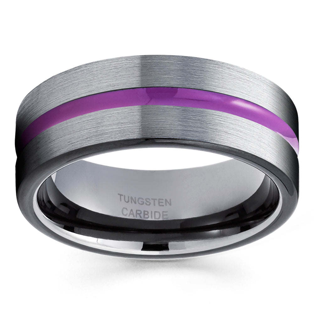 Purple Tungsten Wedding Band Black Tungsten Ring Gunmetal Tungsten Ring Anniversary Ring Men & Women Gray Tungsten Ring Image 2