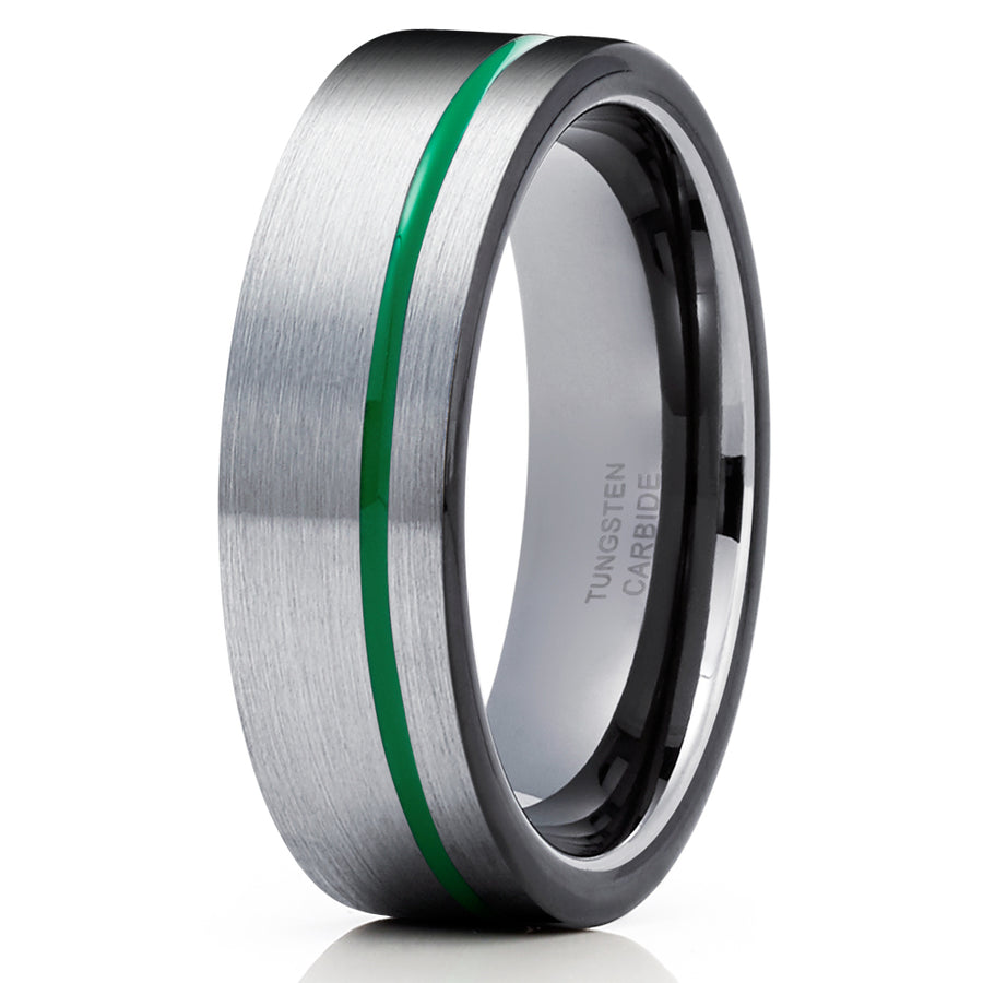 Gray Tungsten Wedding Band Anniversary Ring Men & Women Unique Tungsten Ring Green Tungsten Ring Comfort Fit Ring Image 1