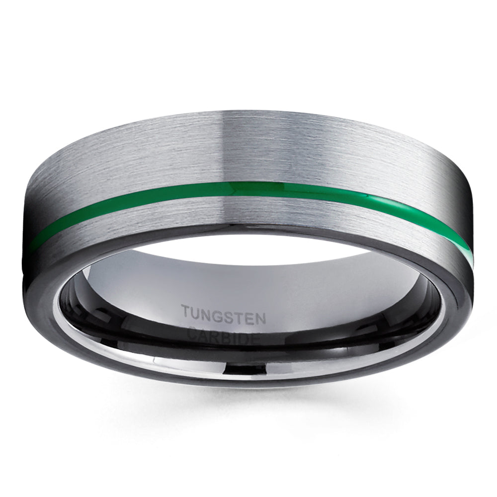 Gray Tungsten Wedding Band Anniversary Ring Men & Women Unique Tungsten Ring Green Tungsten Ring Comfort Fit Ring Image 2