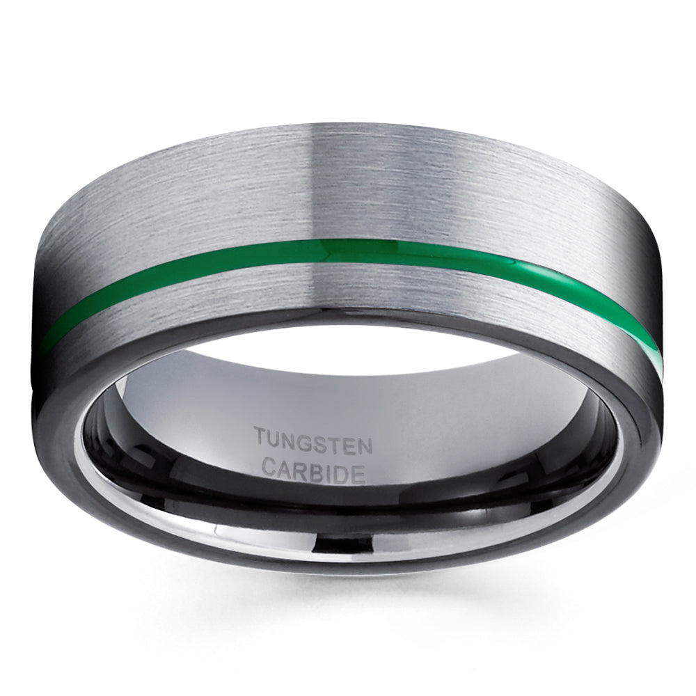 Green Tungsten Wedding Band Anniversary Ring Men & Women Unique Tungsten Ring Gunmetal Tungsten Ring Tungsten Carbide Image 2