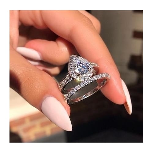 Fashion Big Cubic Artificial zircon ia Droplet Ring Female Romantic Engagement Wedding Party Ring Female Bijoux Jewelry Image 1