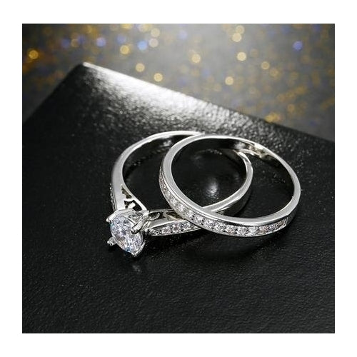 2 Pieces Ring / Inlay Fashion style Plated White   Artificial zircon Wedding Engagement Ring Size 6-9 Image 2