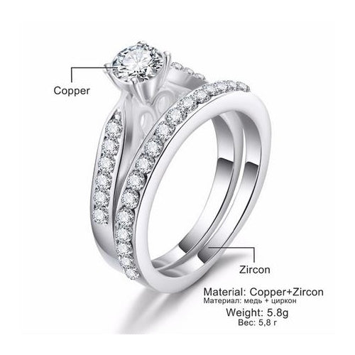 2 Pieces Ring / Inlay Fashion style Plated White   Artificial zircon Wedding Engagement Ring Size 6-9 Image 3