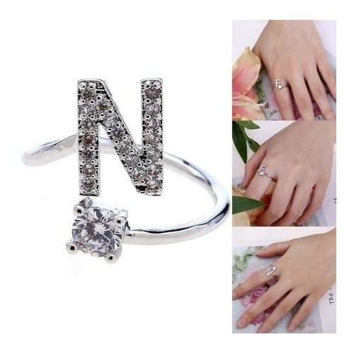 26 Letters Fashion style Ring For Women Rhinestone Open Finger Rings Female Engagement Ring Jewelry Anel Party Gift Image 2