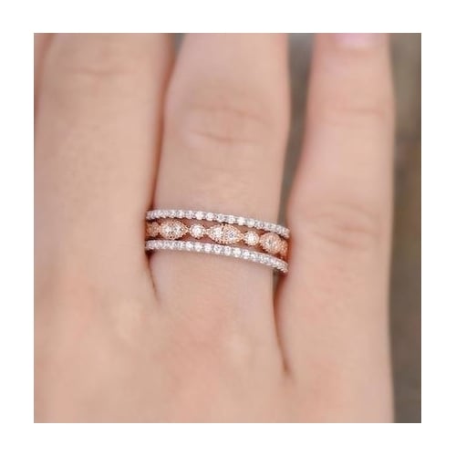 3pcs/set Dainty Ring Set for Women Rose Popular style Filled Ring Bridal Retro Wedding Band Promise Engagement Rings Image 2