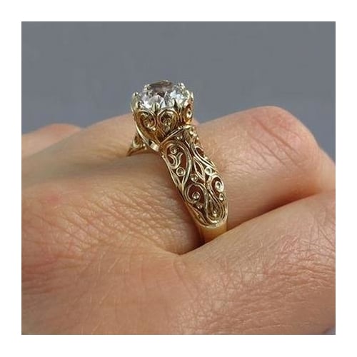 Vintage Leaf Engagement Ring Fashion  Popular style Filled Wedding Rings For Women Luxury Artificial zircon Jewelry Image 2