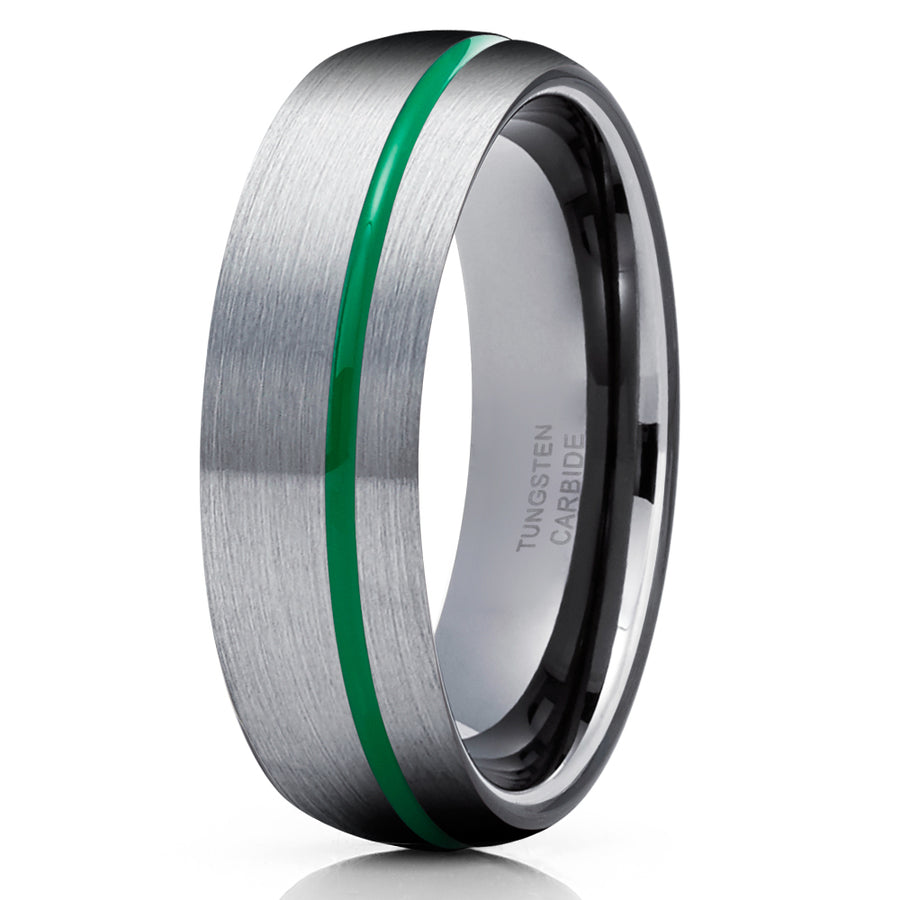 Green Tungsten Wedding Band Gray Tungsten Ring 6mm Gunmetal Tungsten Ring Anniversary Ring Men & Women Comfort Fit Ring Image 1