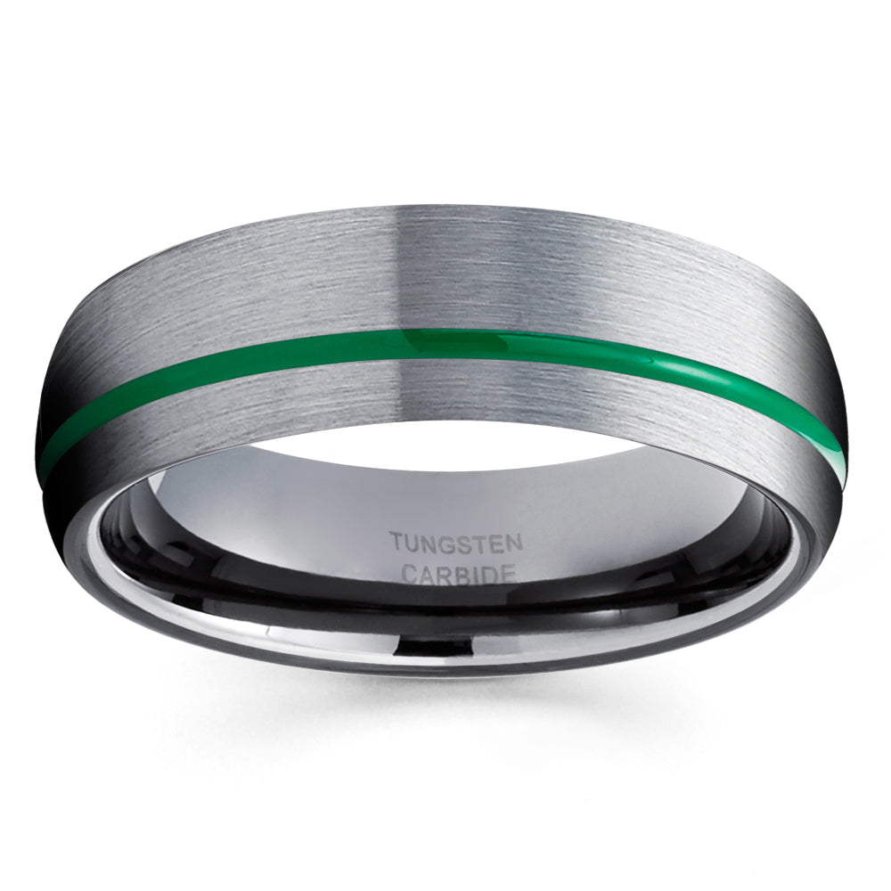 Green Tungsten Wedding Band Gray Tungsten Ring 6mm Gunmetal Tungsten Ring Anniversary Ring Men & Women Comfort Fit Ring Image 2