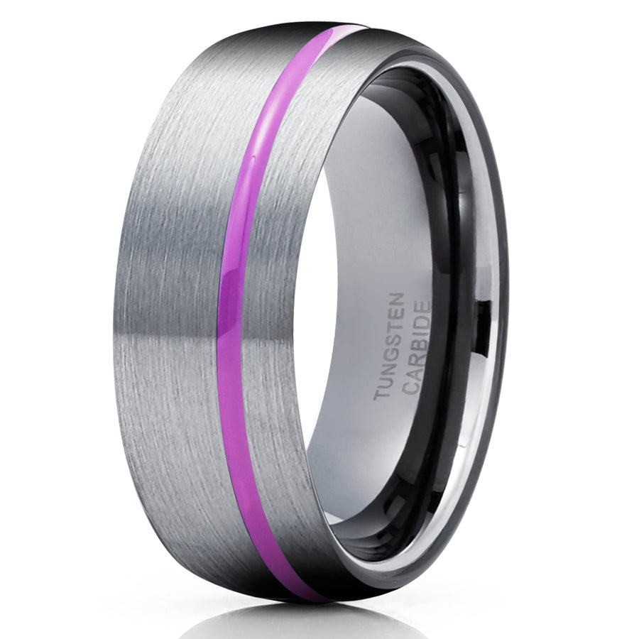 Purple Tungsten Ring Anniversary Ring Men & Women 8mm Gunmetal Tungsten Ring Gray Comfort Fit Image 1