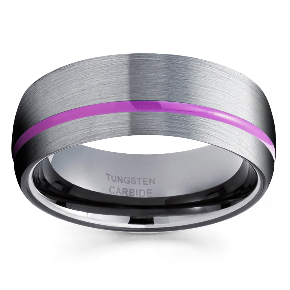 Purple Tungsten Ring Anniversary Ring Men & Women 8mm Gunmetal Tungsten Ring Gray Comfort Fit Image 2