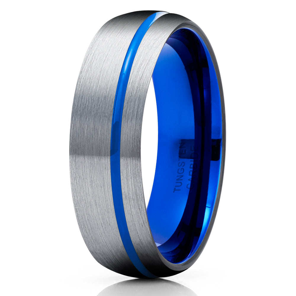 Blue Tungsten Wedding Band Gray Tungsten Ring Anniversary Ring 6mm Gray Tungsten Ring Comfort Fit Ring Image 1