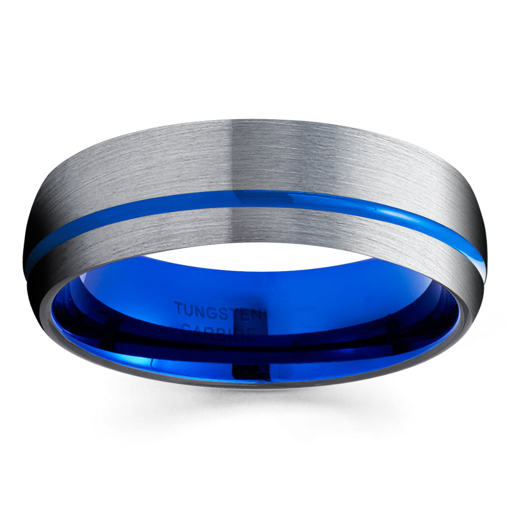 Blue Tungsten Wedding Band Gray Tungsten Ring Anniversary Ring 6mm Gray Tungsten Ring Comfort Fit Ring Image 2