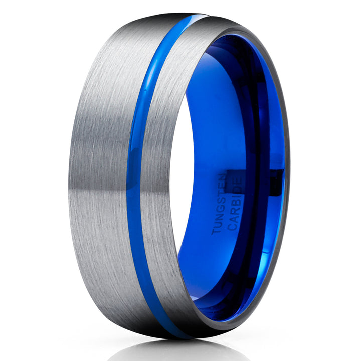 Blue Tungsten Wedding Ring Anniversary Ring Engagement Band Unique Tungsten Ring 8mm Blue Tungsten Gray Comfort Fit Image 1