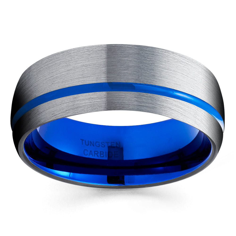 Blue Tungsten Wedding Ring Anniversary Ring Engagement Band Unique Tungsten Ring 8mm Blue Tungsten Gray Comfort Fit Image 2