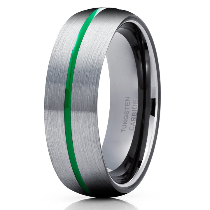 Green Tungsten Wedding Band Gray Tungsten Ring Anniversary Ring Men and Women 6mm Tungsten Ring Comfort Fit Engagemen Image 1