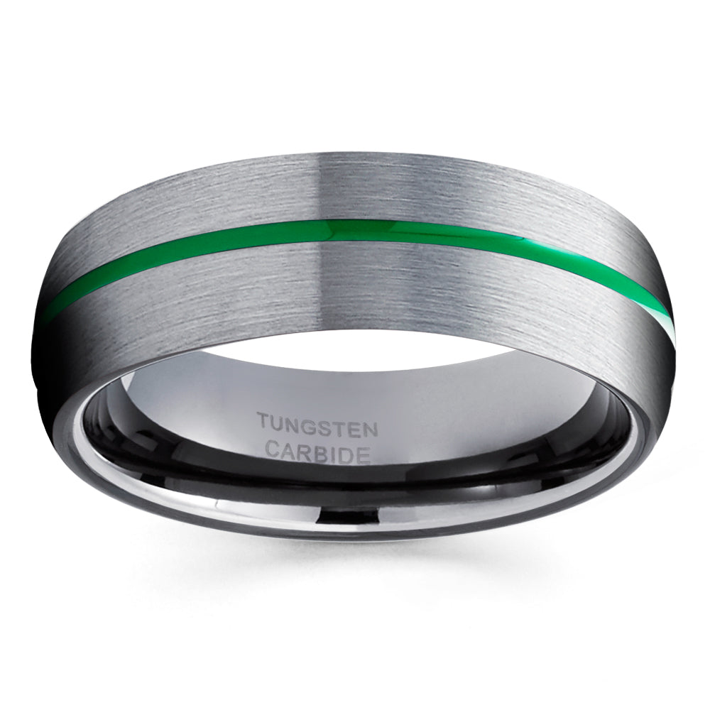 Green Tungsten Wedding Band Gray Tungsten Ring Anniversary Ring Men and Women 6mm Tungsten Ring Comfort Fit Engagemen Image 2