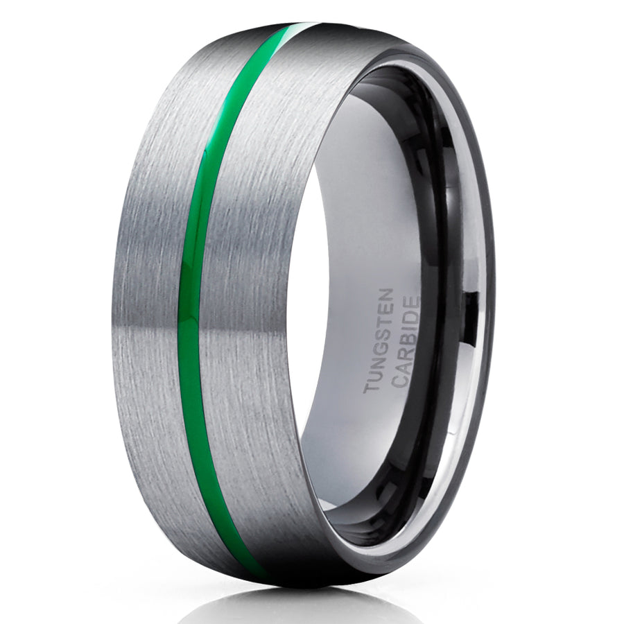 Gray Tungsten Wedding Band Gunmetal Tungsten Ring Anniversary Ring 8mm Green Tungsten Ring Comfort Fit Image 1