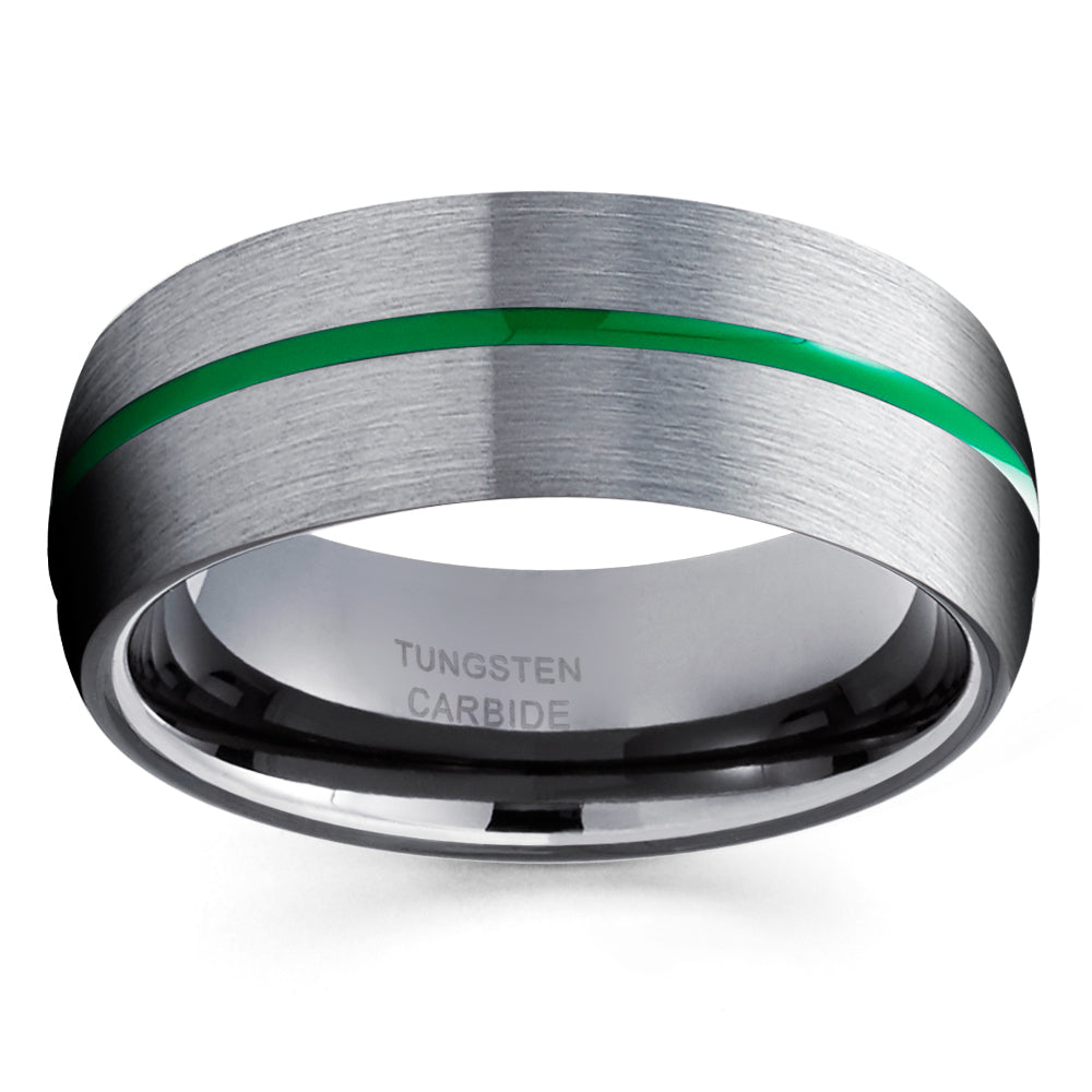 Gray Tungsten Wedding Band Gunmetal Tungsten Ring Anniversary Ring 8mm Green Tungsten Ring Comfort Fit Image 2