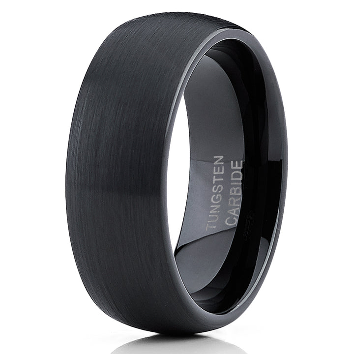 8mm Black Tungsten Wedding Band Tungsten Wedding Ring Black Tungsten Ring Brush Men and Women Comfort Fit Ring Image 1
