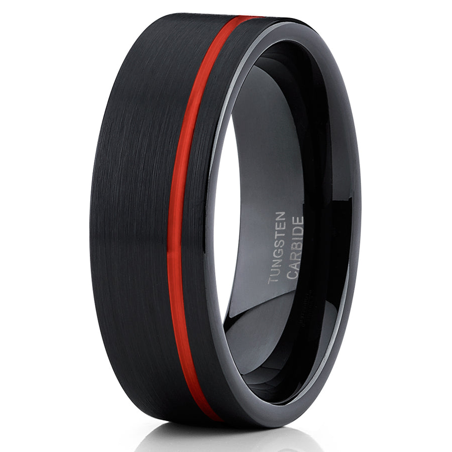 Red Tungsten Wedding Band Black Tungsten Ring Anniversary Ring 6mm Tungsten Wedding Ring Brush Comfort Fit Ring Image 1