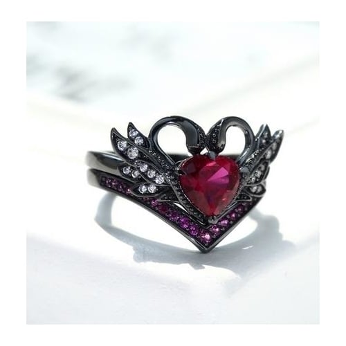 Black Swan Artificial zircon Wedding Love Rings for Women Red Heart Engagement Ring Fashion Jewelry Bague Femme Anillos Image 3