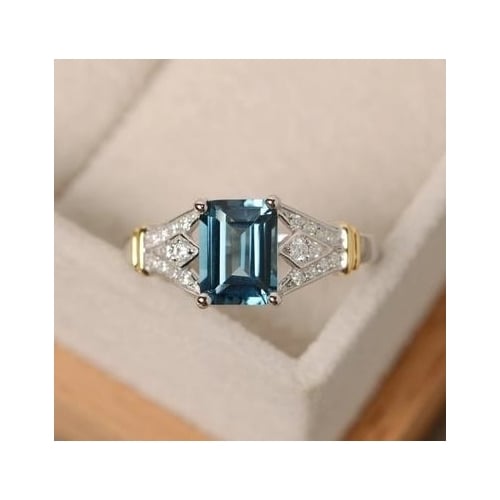 Luxury Blue Square   AAA Cubic Artificial zirconia Fashion style Rings for Women Engagement Wedding Big Stone Ring Image 2
