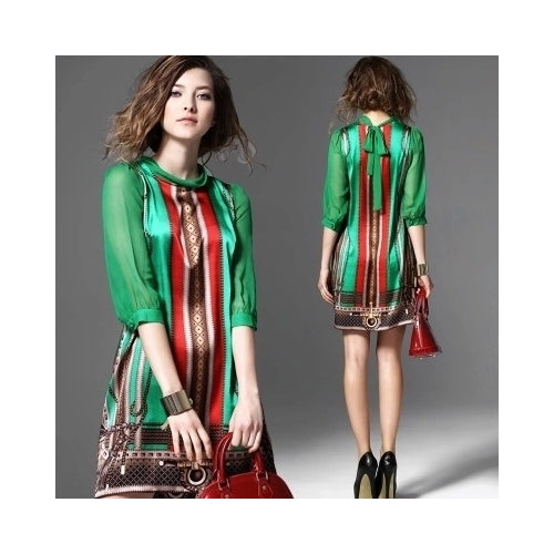 Daily Stand Collar Green Christmas Midi Dress Image 1