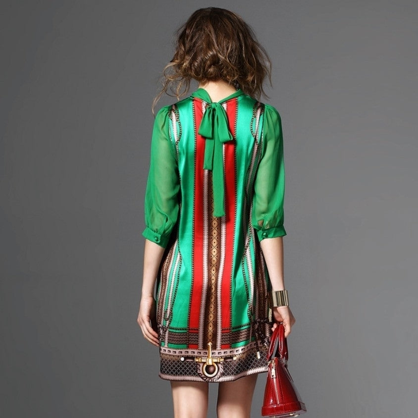 Daily Stand Collar Green Christmas Midi Dress Image 3