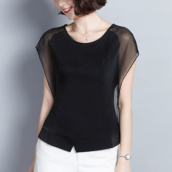 Chiffon Solid See-Through Look Blouse Image 1