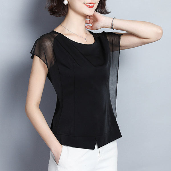 Chiffon Solid See-Through Look Blouse Image 2