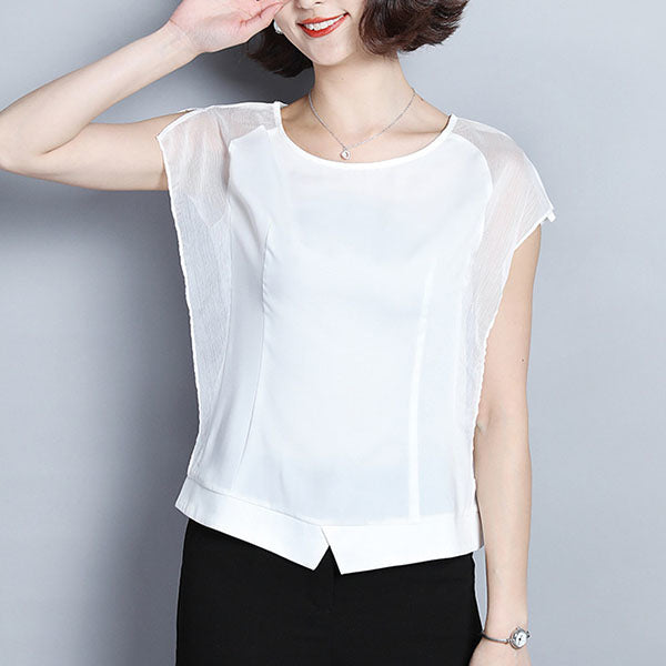 Chiffon Solid See-Through Look Blouse Image 4