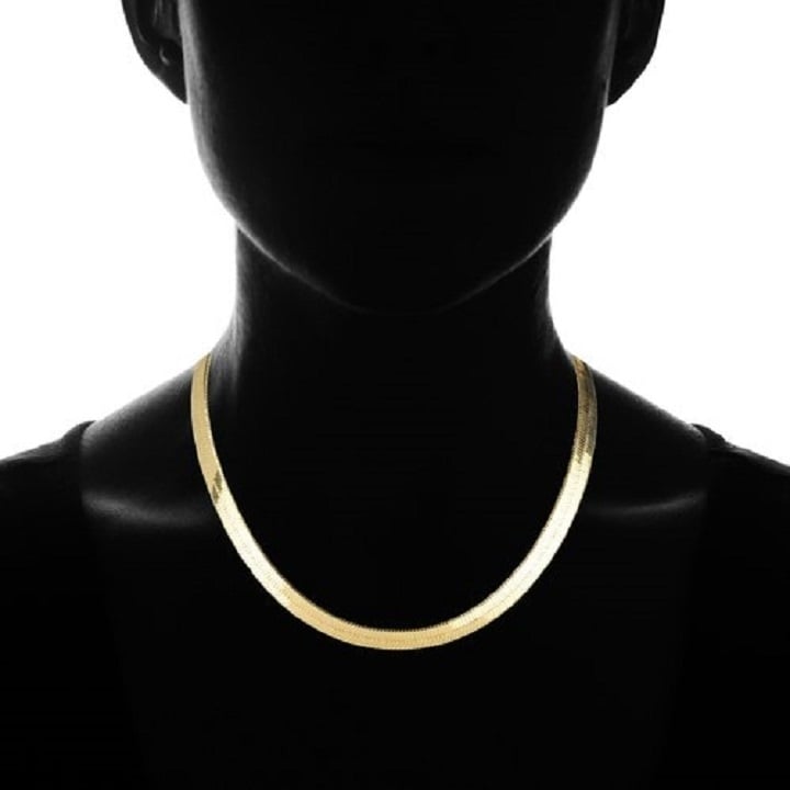 Crafted in 14K gold and white Filled High Polish Finsh  brass Flat Herringbone Chain Necklace Image 1