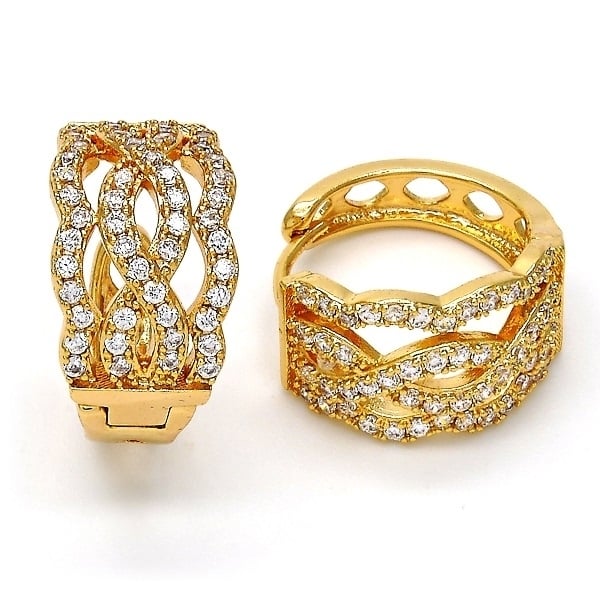 Gold Filled High Polish Finsh Diamond Accent Huggie Hoop Earrings Image 1