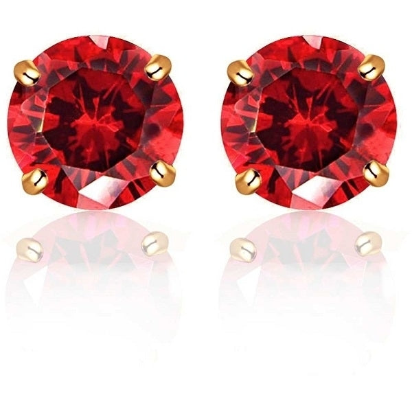2.00 CTTW Round Crystal Yellow  Gold Filled High Polish Finsh  Red Stud Earrings Unisex Image 1