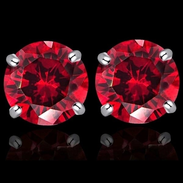 2.00 CTTW Round Crystal Red Stud Earrings Unisex Silver Filled High Polish Finsh Image 1