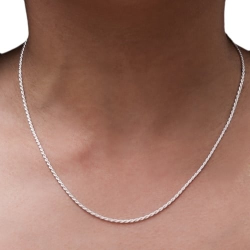 Italian Sterling Silver 2mm Diamond Cut Rope Chain Necklace Image 3
