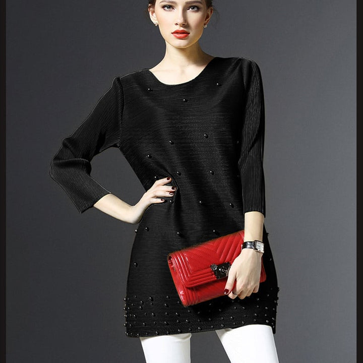 Crew Neck Work A-Line Date Beaded Tunic Image 1