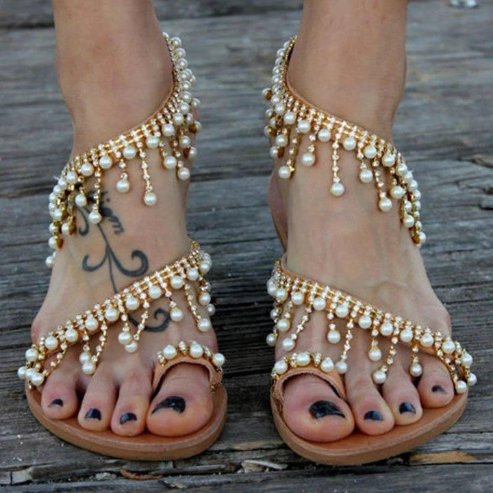 Pearl Accented Strappy SandalsSizes 4.5-11 Image 3