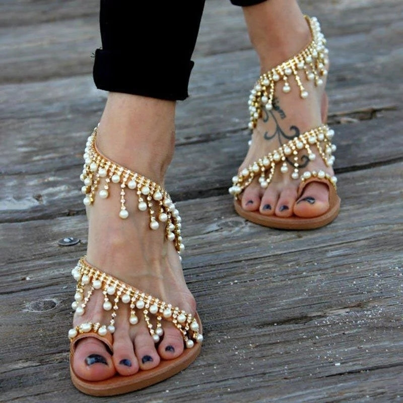 Pearl Accented Strappy SandalsSizes 4.5-11 Image 6