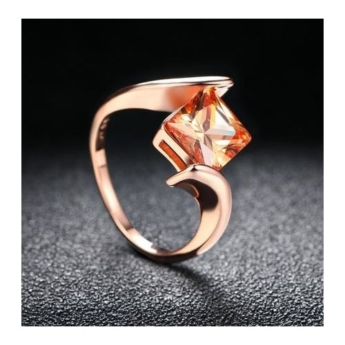 Ring For Women 8mm Square Princess cut Orangle Cubic Artificial zirconia Rose  Popular style Color Fashion Jewelry Image 2