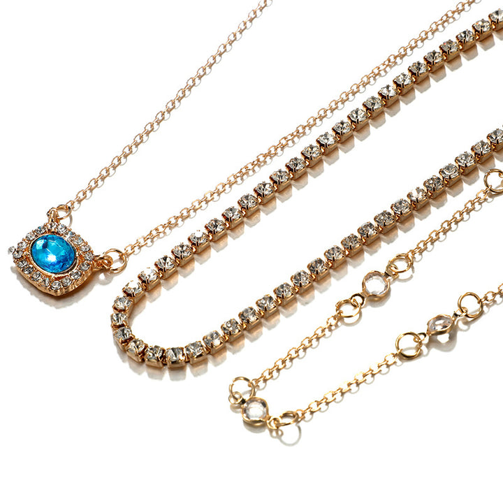 simple fashion inlaid chain blue gem multi-layer necklace clavicle chain Image 3