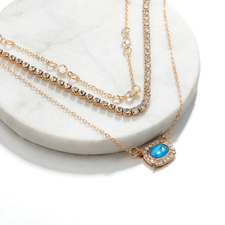 simple fashion inlaid chain blue gem multi-layer necklace clavicle chain Image 4
