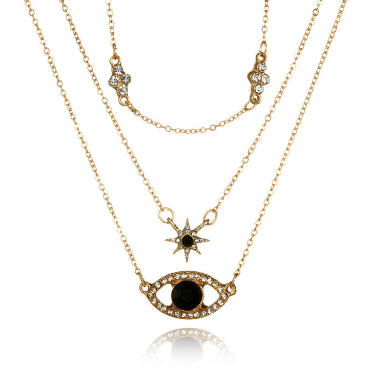 Fashion Multilayer Clover   Six-pointed Star Black   Eyelash Pendant Necklace Image 3