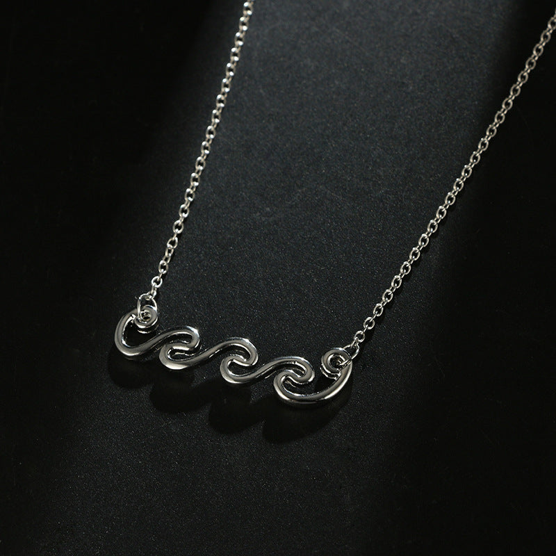 Fashion Simple Wave Pendant Necklace Alloy Spray Clavicle Necklace Image 4