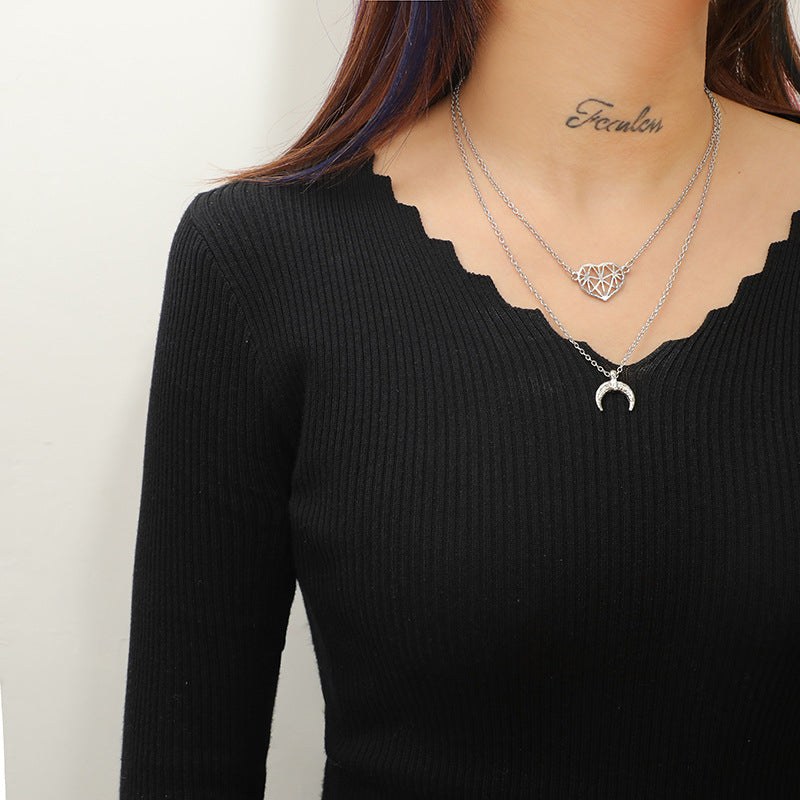 Fashion simple and versatile item decoration hollow love moon pendant necklace clavicle chain Image 3