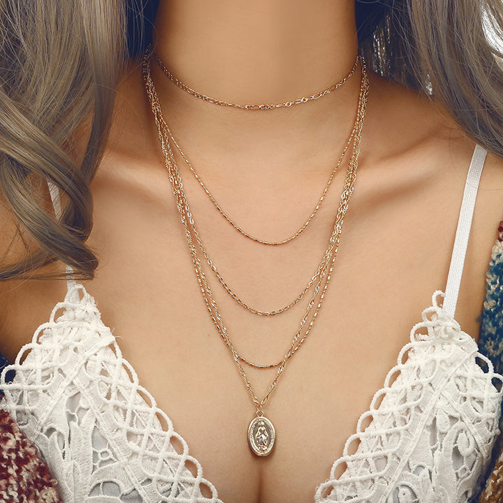 Virgin Mary Pendant Multi-layer Chain Necklace Alloy Metal 5-layer Multi-layer Necklace Collar Image 2