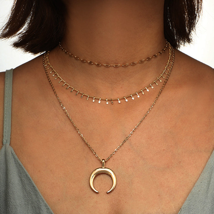 Fashion Multilayer Metal Horn Moon Necklace Multilayer Necklace Clavicle Chain Necklace Image 3