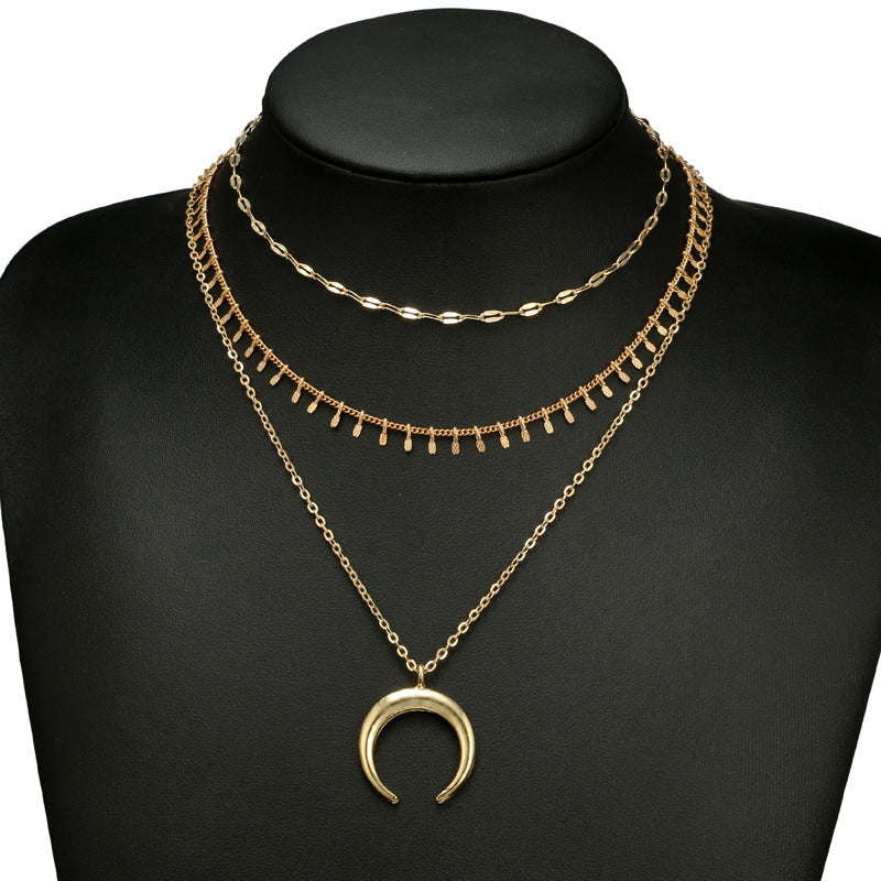 Fashion Multilayer Metal Horn Moon Necklace Multilayer Necklace Clavicle Chain Necklace Image 4