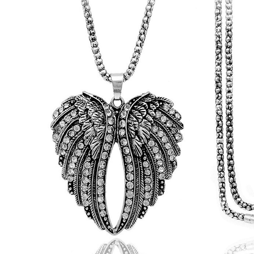 Alloy vintage -encrusted item Heart-shaped wing necklace with long sweater chain female Image 2