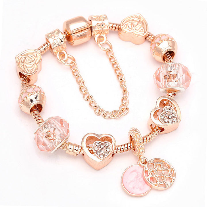Alloy Bracelet Pink Love Beaded Bracelet Gives Girl a Beautiful Gift Image 1